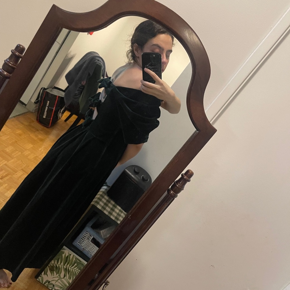 Laura Ashley dark green velvet dress